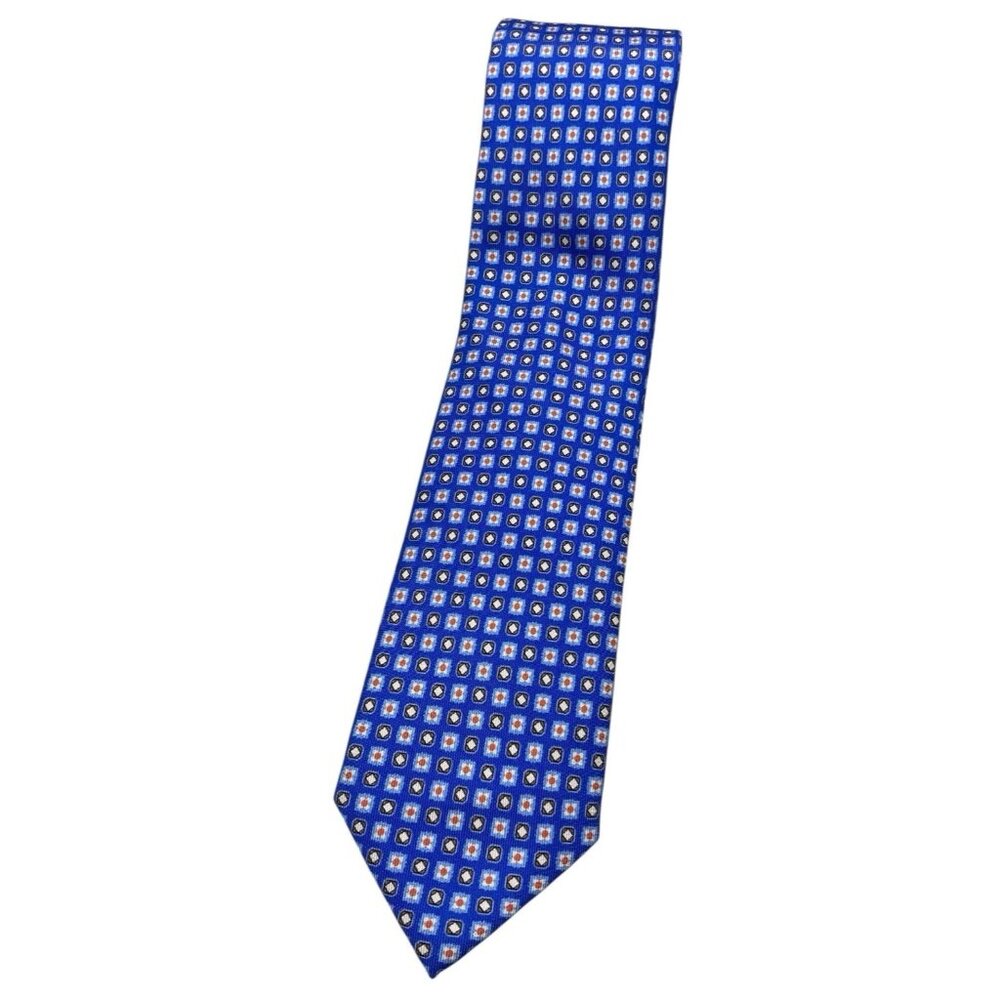 U. CILENTO& FILLO 7FOLD Men's Silk Necktie LUXURY XL Blue Geometric W:3.4" EUC